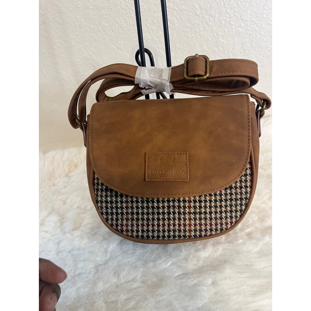 NWOT British Bag Company Crossbody Bag Purse Brown Plaid Small